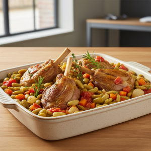 Agneau braisé aux flageolets - Recette restauration collective