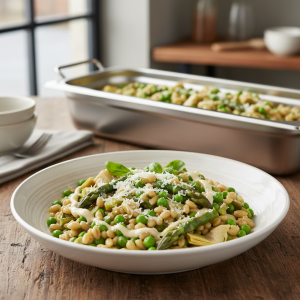 Blé façon risotto aux légumes de printemps - Recette restauration collective