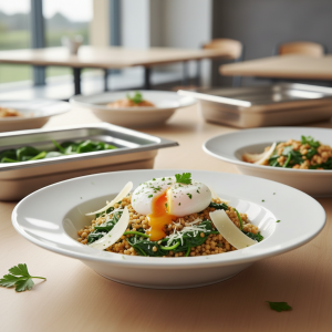 Boulgour aux épinards et œuf poché - Recette restauration collective