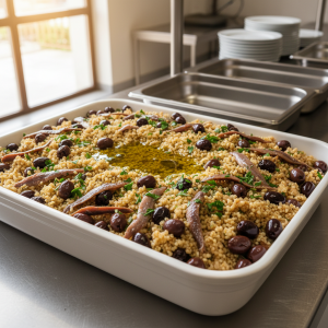 Boulgour aux olives et anchois - Recette restauration collective