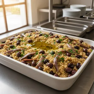 Boulgour aux olives et anchois - Recette restauration collective