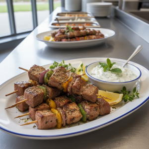 Brochettes de porc à la grecque - Recette restauration collective