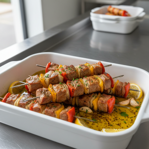 Brochettes de porc marinées - Recette restauration collective