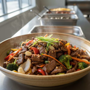 Bœuf sauté aux légumes et soja - Recette restauration collective