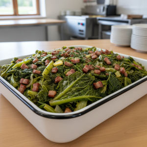 Chou vert braisé aux lardons - Recette restauration collective