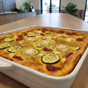 Clafoutis salé à la provençale, tomates confites et chèvre - Recette restauration collective