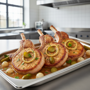 Côtes de porc charcutière - Recette restauration collective