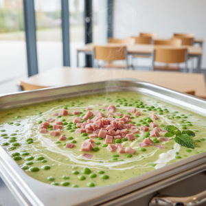 Crème de petits pois au jambon - Recette restauration collective