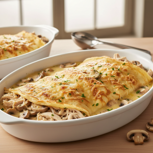 Crêpes aux champignons et poulet - Recette restauration collective