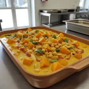 Curry de pois chiches à la courge butternut - Recette restauration collective