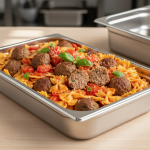 Farfalle à la sauce tomate et boulettes de viande - Recette restauration collective