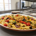 Farfalle aux légumes du soleil et pois chiches - Recette restauration collective