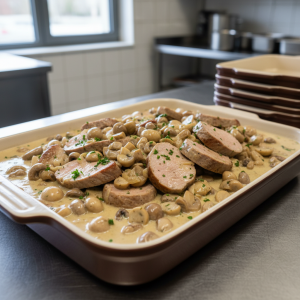 Filet mignon de porc aux champignons - Recette restauration collective