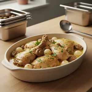 Fricassée de poulet à l'ancienne - Recette restauration collective