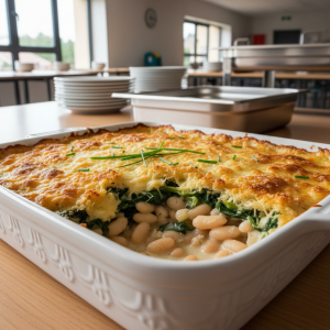 Gratin de haricots blancs et blettes à la béchamel légère - Recette restauration collective