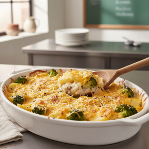 Gratin de pommes de terre et brocolis au cheddar - Recette restauration collective