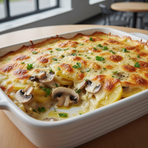 Gratin de pommes de terre et champignons - Recette restauration collective