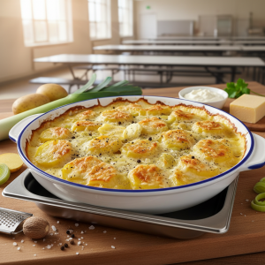 Gratin de pommes de terre et poireaux - Recette restauration collective