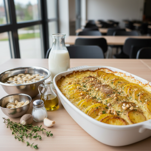 Gratin vegan au lait d'amande et noix de cajou - Recette restauration collective