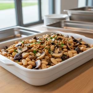 Haricots blancs sautés aux champignons et noix - Recette restauration collective