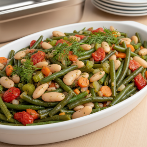 Haricots verts à la grecque aux haricots blancs - Recette restauration collective