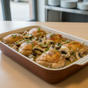 Hauts de cuisses de poulet aux champignons - Recette restauration collective