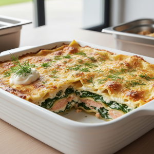 Lasagnes au saumon et crème - Recette restauration collective