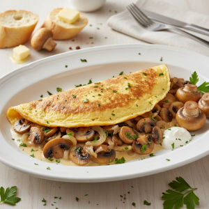 Omelette forestière aux champignons et crème - Recette restauration collective