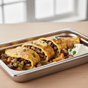 Omelette roulée aux champignons forestiers sautés - Recette restauration collective