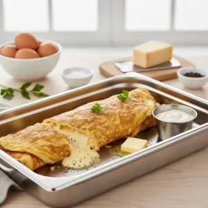 Omelette roulée aux trois fromages fondants - Recette restauration collective