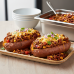 Patates douces farcies au chili végétal - Recette restauration collective