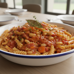 Pâtes à la sauce tomate et aux haricots blancs - Recette restauration collective