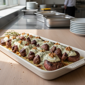 Pavé de bœuf sauce Roquefort - Recette restauration collective