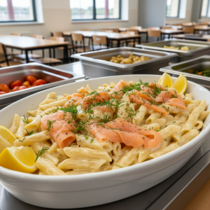 Penne à la crème et saumon - Recette restauration collective