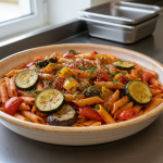 Penne à la sauce tomate et légumes rôtis - Recette restauration collective
