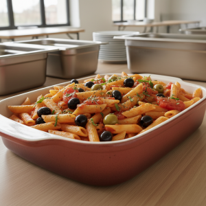 Penne à la sauce tomate et olives - Recette restauration collective