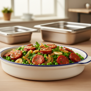 Petits pois à l'Espagnole au chorizo - Recette restauration collective