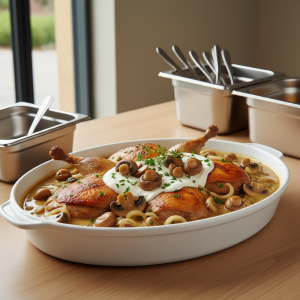 Pintade rôtie aux champignons - Recette restauration collective