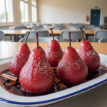 Poires pochées au vin rouge - Recette restauration collective