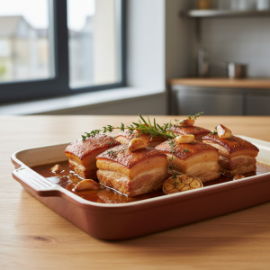 Poitrine de porc confite - Recette restauration collective