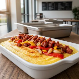 Polenta au chorizo et poivrons - Recette restauration collective