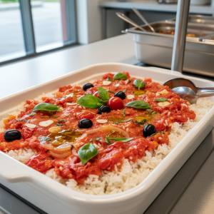 Riz blanc à la tomate et basilic - Recette restauration collective