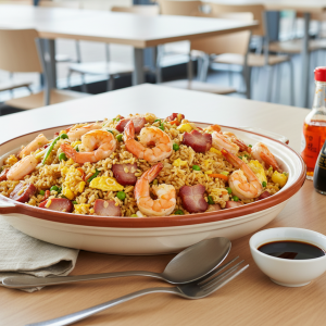 Riz cantonais aux crevettes et porc - Recette restauration collective