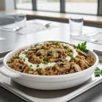 Riz complet aux champignons et petits pois - Recette restauration collective