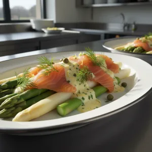 Salade d'asperges bicolores au saumon fumé - Recette restauration collective