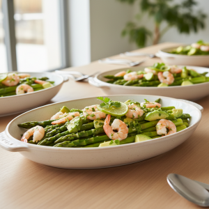Salade d'asperges, crevettes et avocat - Recette restauration collective
