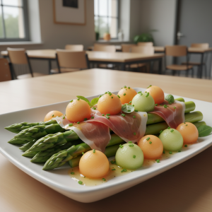 Salade d'asperges, jambon cru et melon - Recette restauration collective