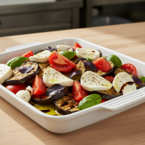 Salade d'aubergines à la tomate et mozzarella - Recette restauration collective