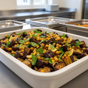 Salade d'aubergines, pois chiches et menthe - Recette restauration collective