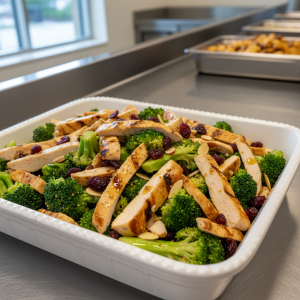 Salade de brocolis, poulet et cranberries - Recette restauration collective